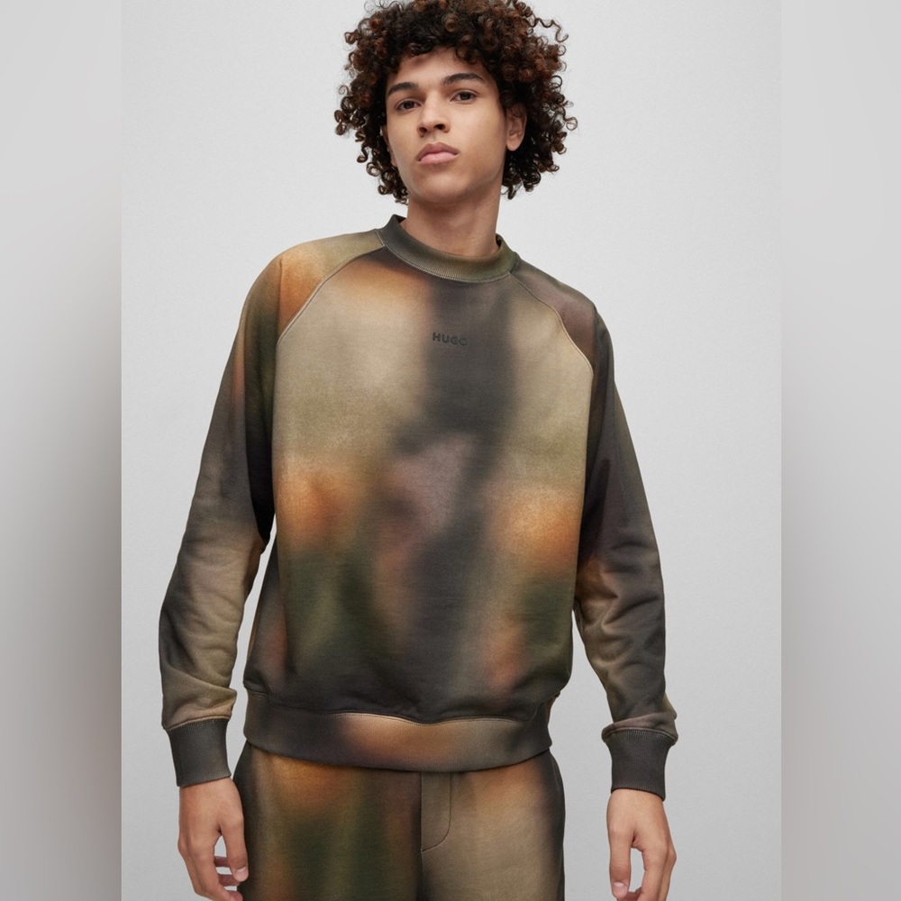 NWT Hugo Boss Men's Dopiapo Cotton Printed Crewneck Sweatshirt Brown